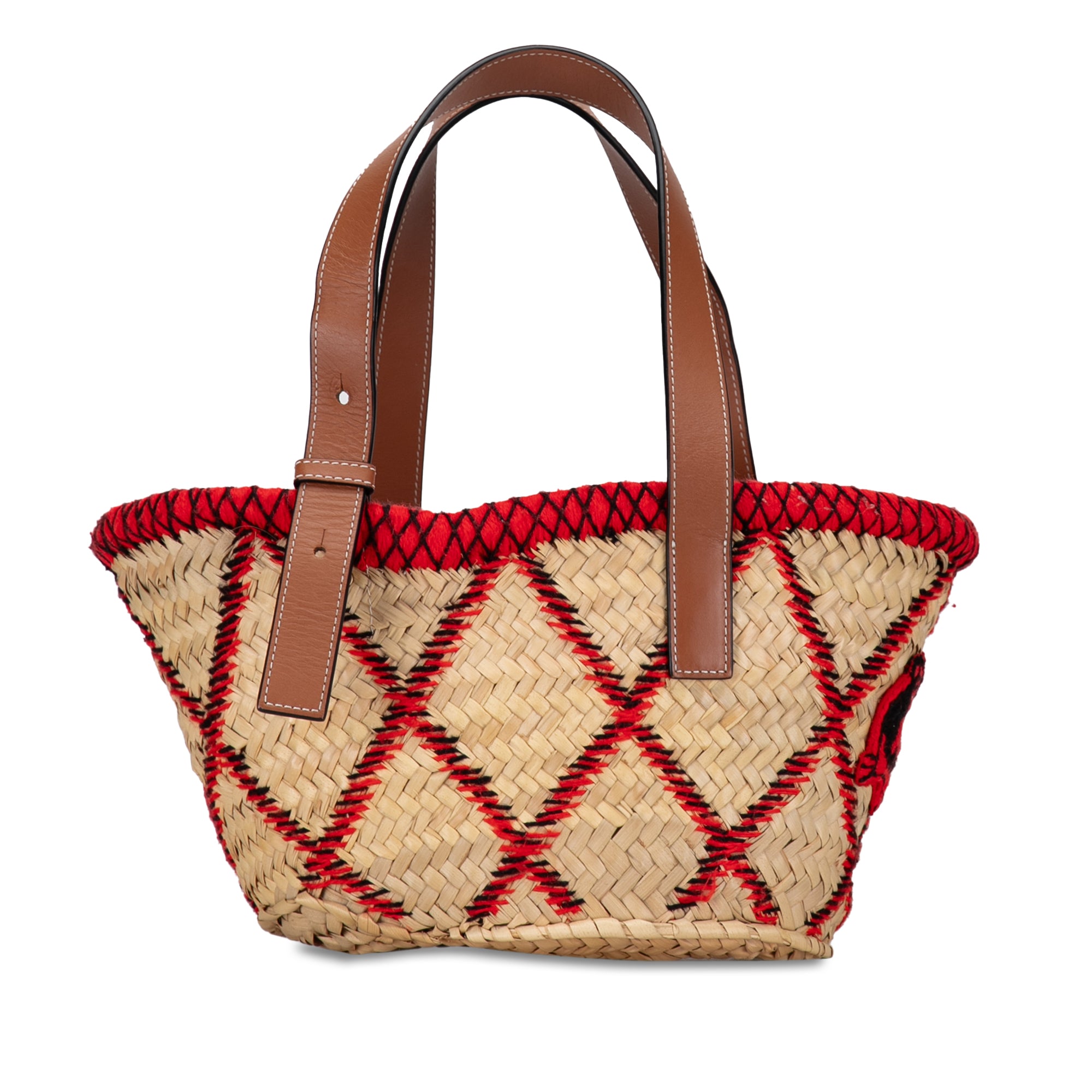 Small Animal Embroidered Raffia Basket Tote_2