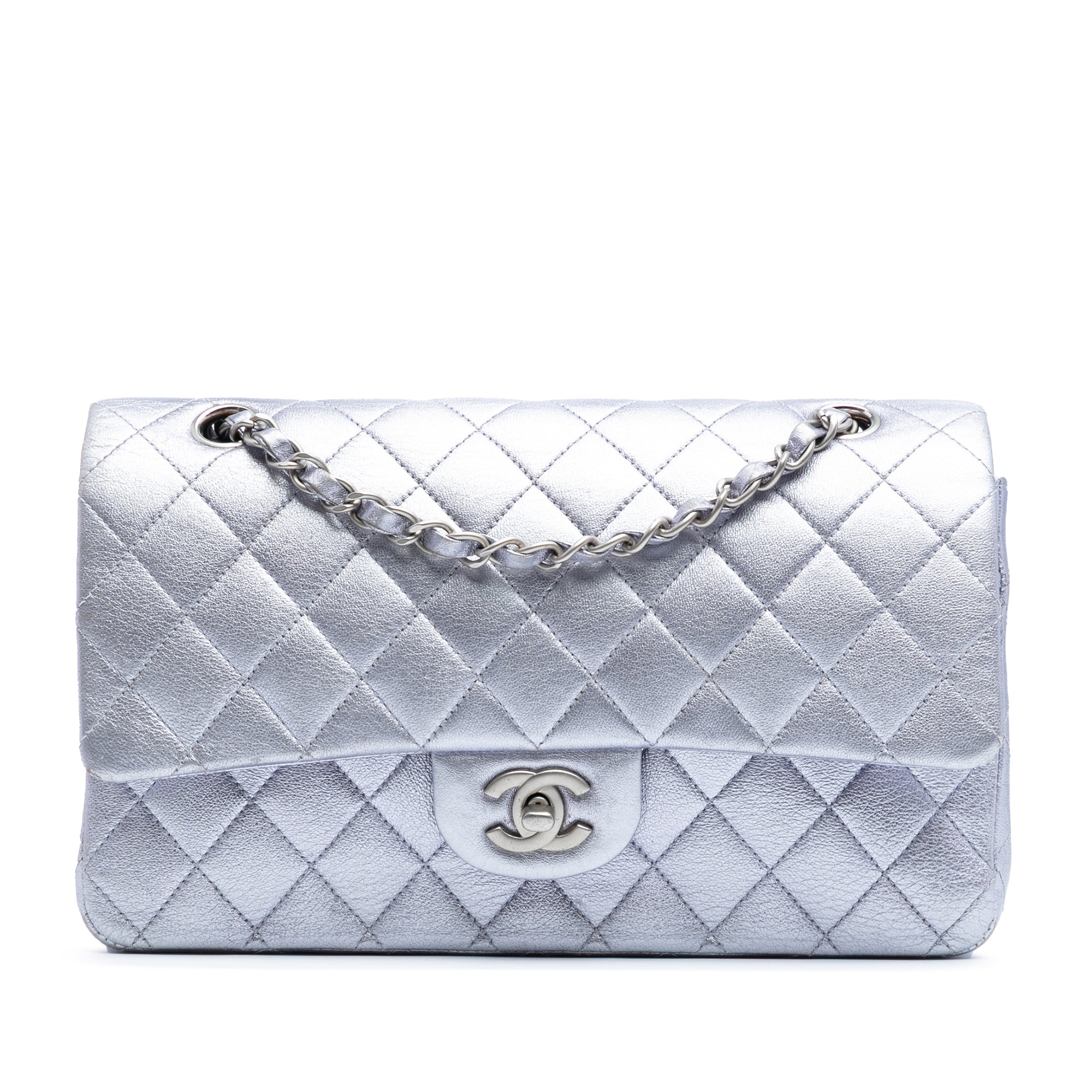 Medium Classic Metallic Calfskin Double Flap