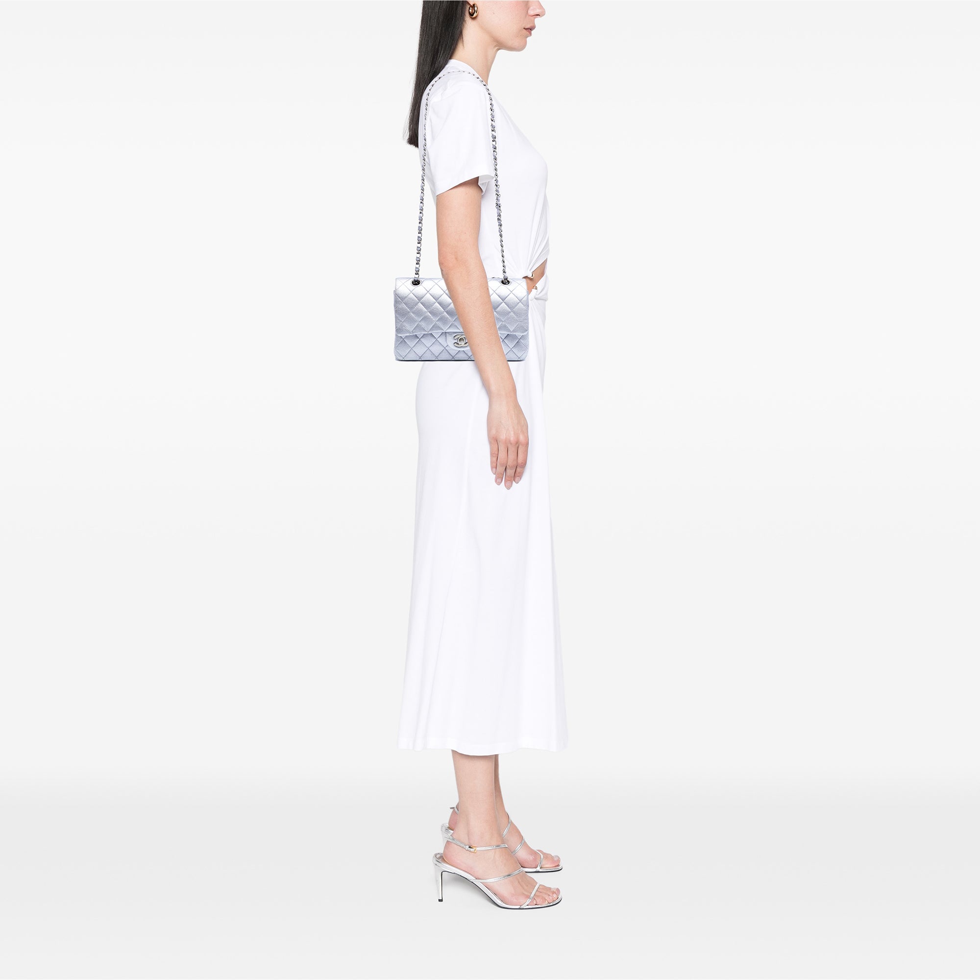 Medium Classic Metallic Calfskin Double Flap