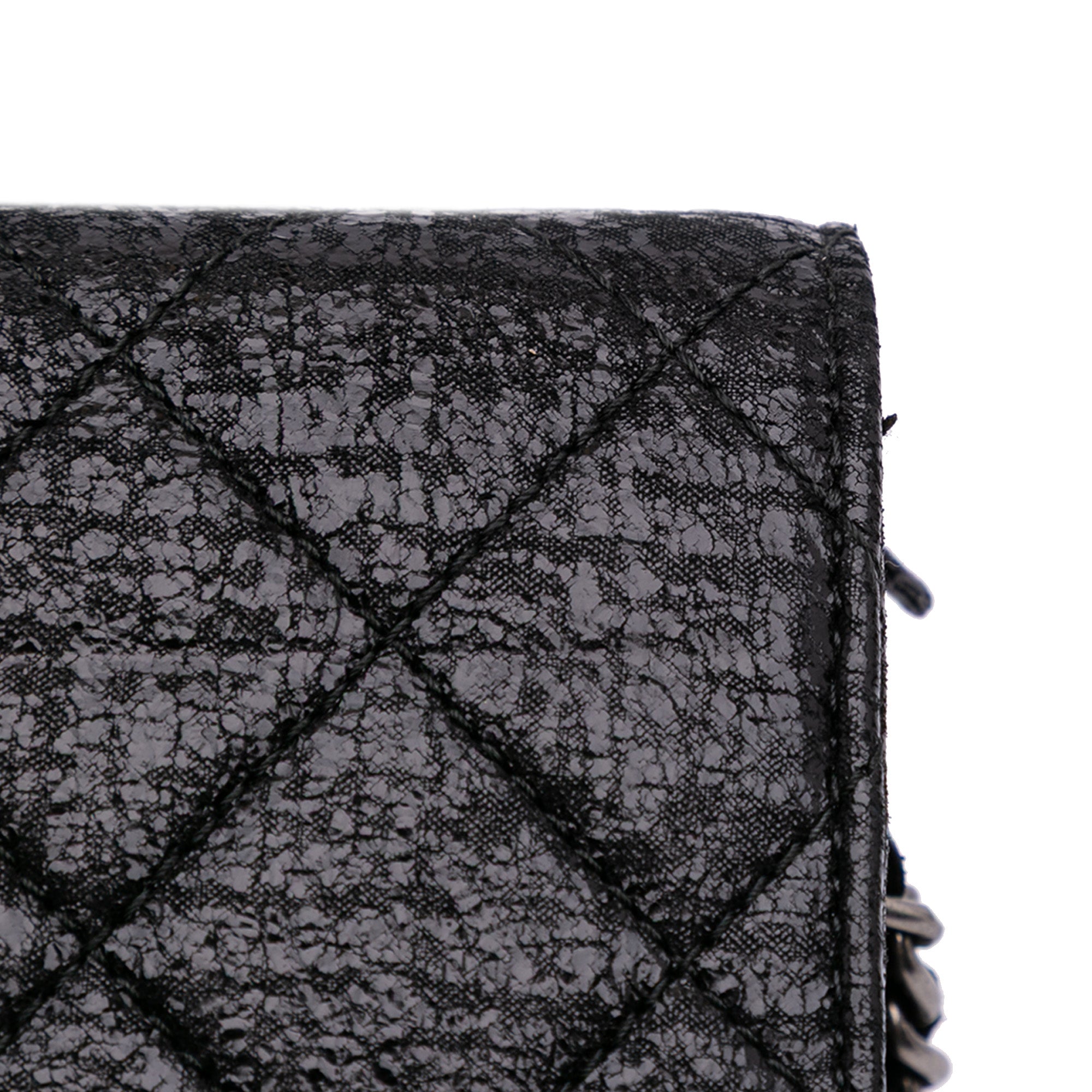 CC Quilted Crinkled Patent Wallet On Chain