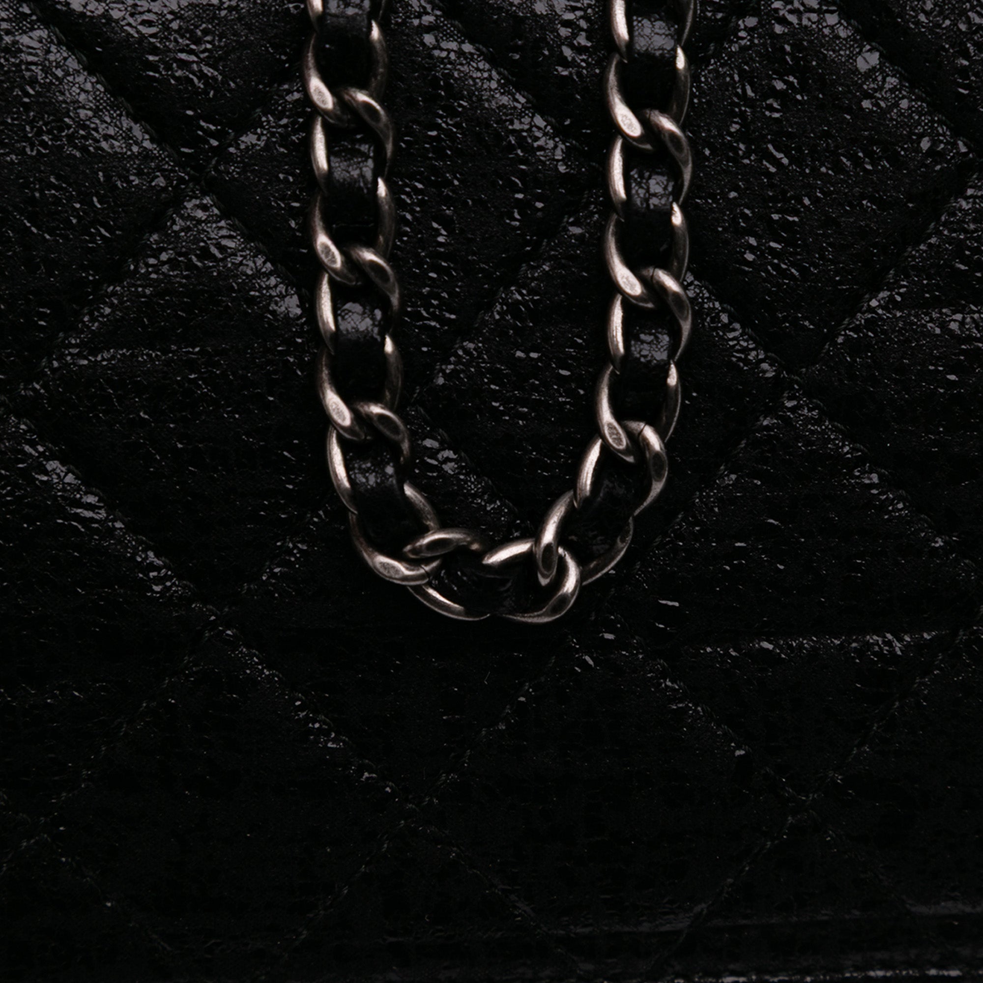 CC Quilted Crinkled Patent Wallet On Chain