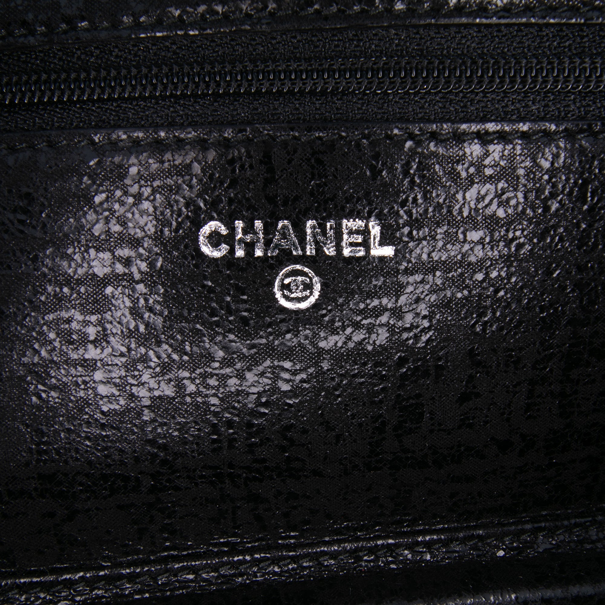 CC Quilted Crinkled Patent Wallet On Chain