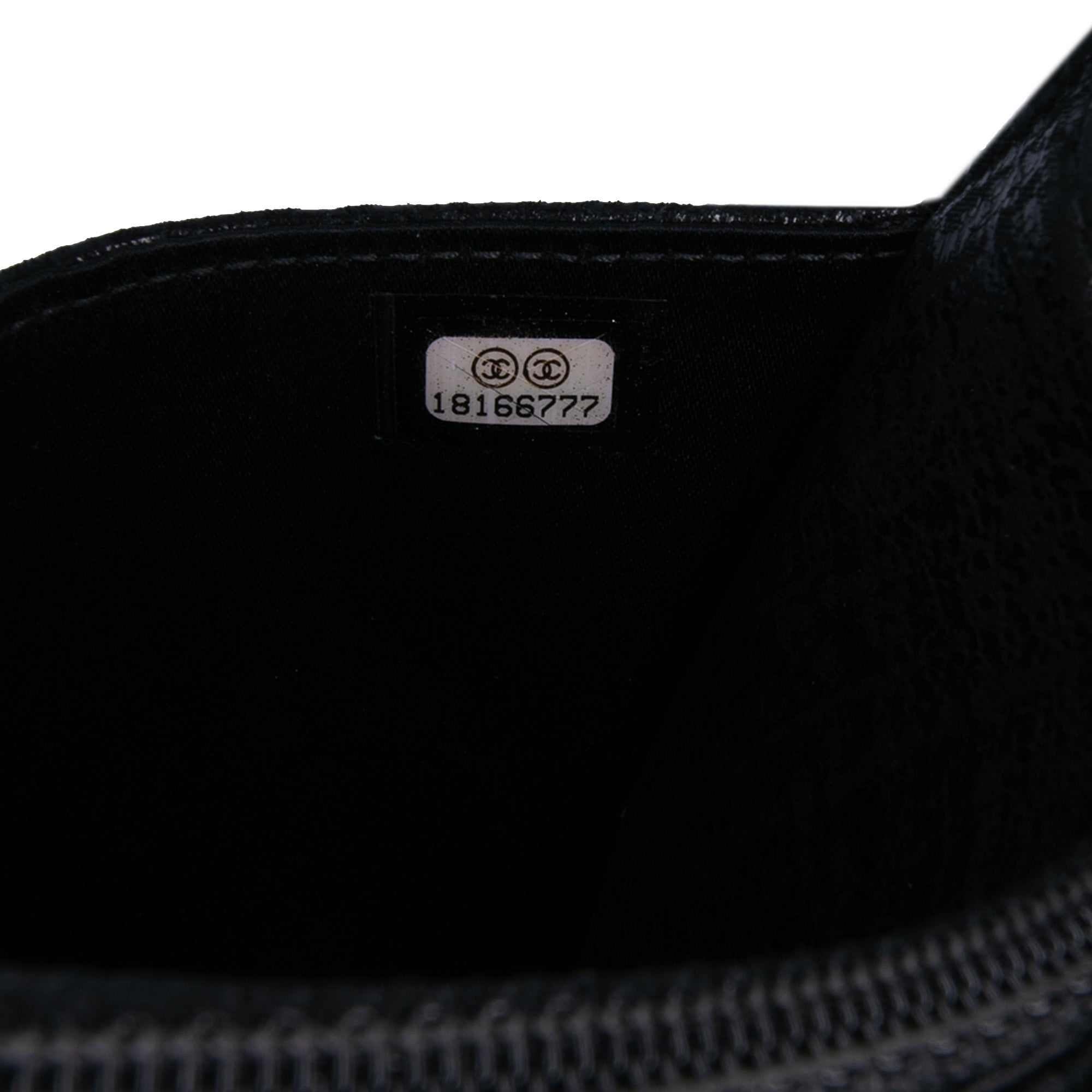 CC Quilted Crinkled Patent Wallet On Chain
