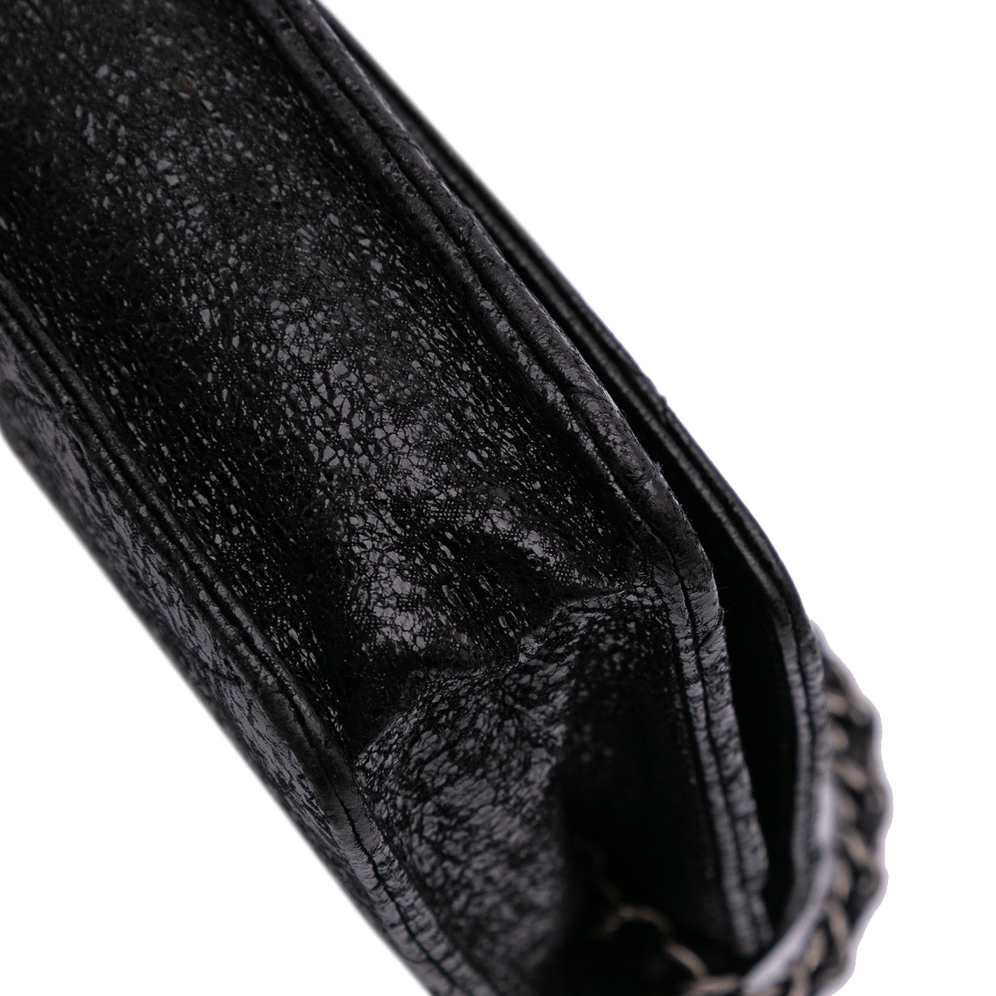 CC Quilted Crinkled Patent Wallet On Chain