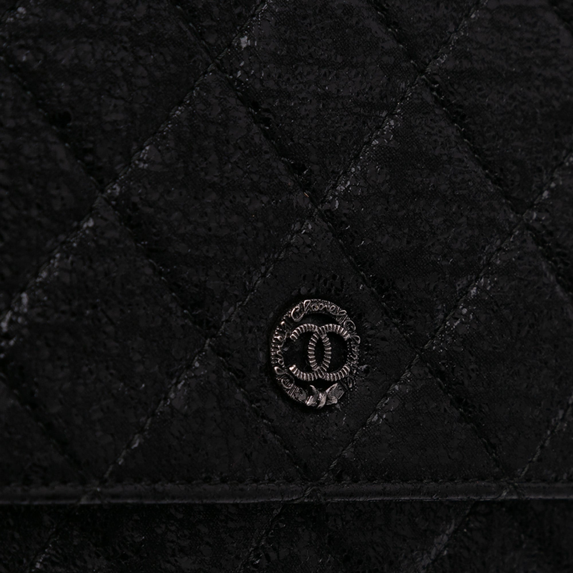 CC Quilted Crinkled Patent Wallet On Chain