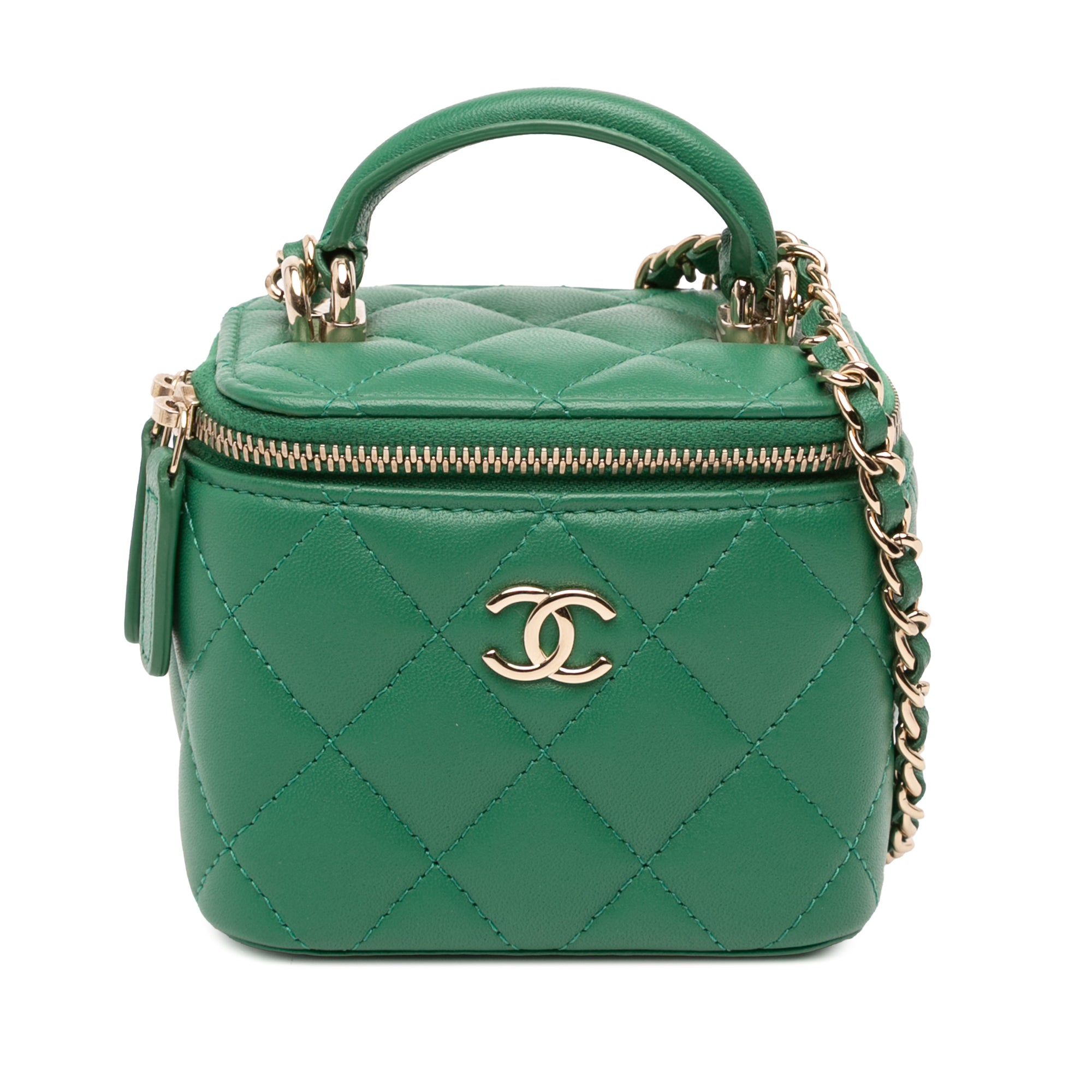 Mini CC Quilted Lambskin Top Handle Vanity Case With Chain