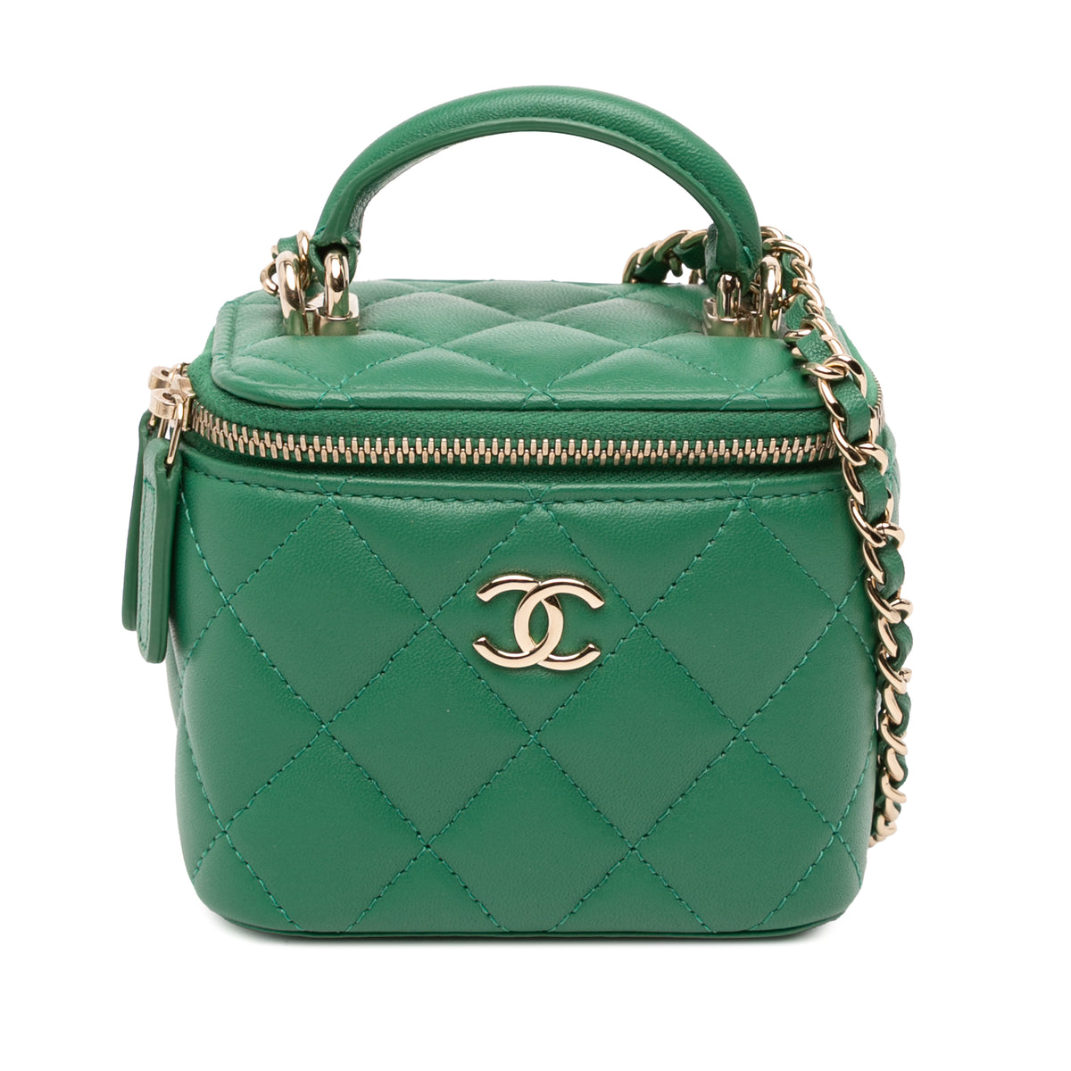 Mini CC Quilted Lambskin Top Handle Vanity Case With Chain