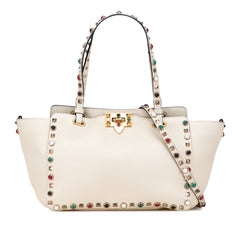 Small Leather Rockstud Rolling Trapeze Satchel