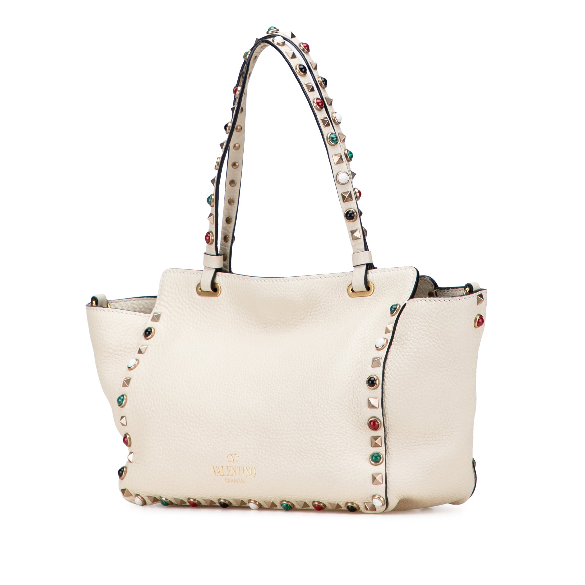 Small Leather Rockstud Rolling Trapeze Satchel