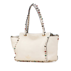 Small Leather Rockstud Rolling Trapeze Satchel
