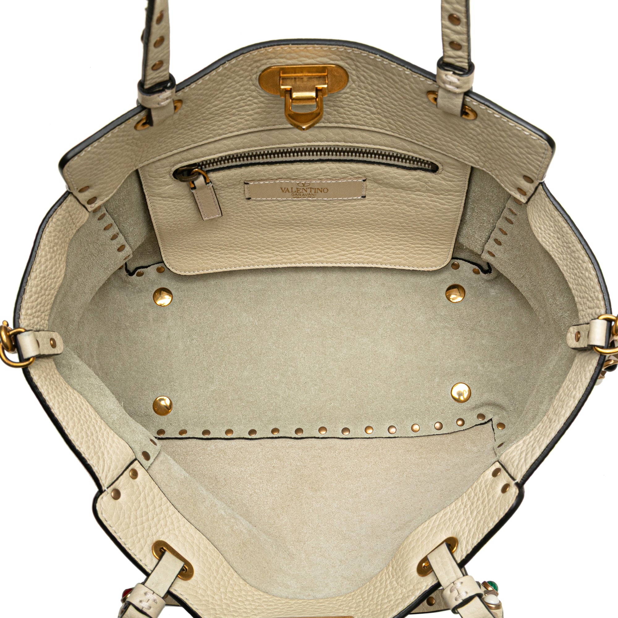 Small Leather Rockstud Rolling Trapeze Satchel