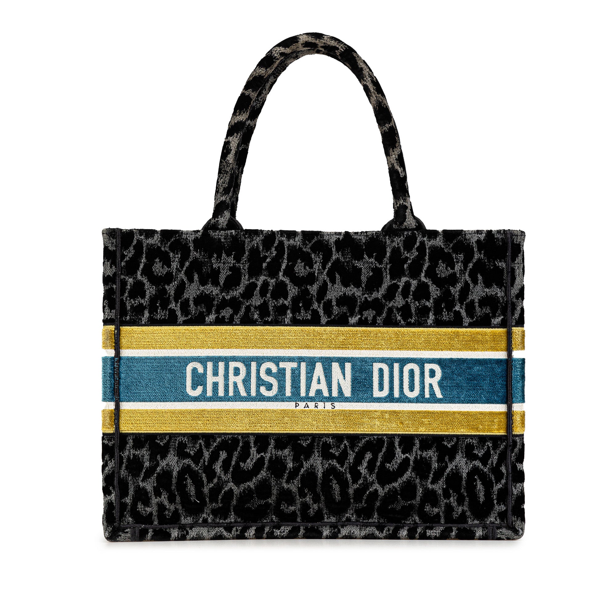 Mizza Medium Embroidered Canvas Leopard Book Tote