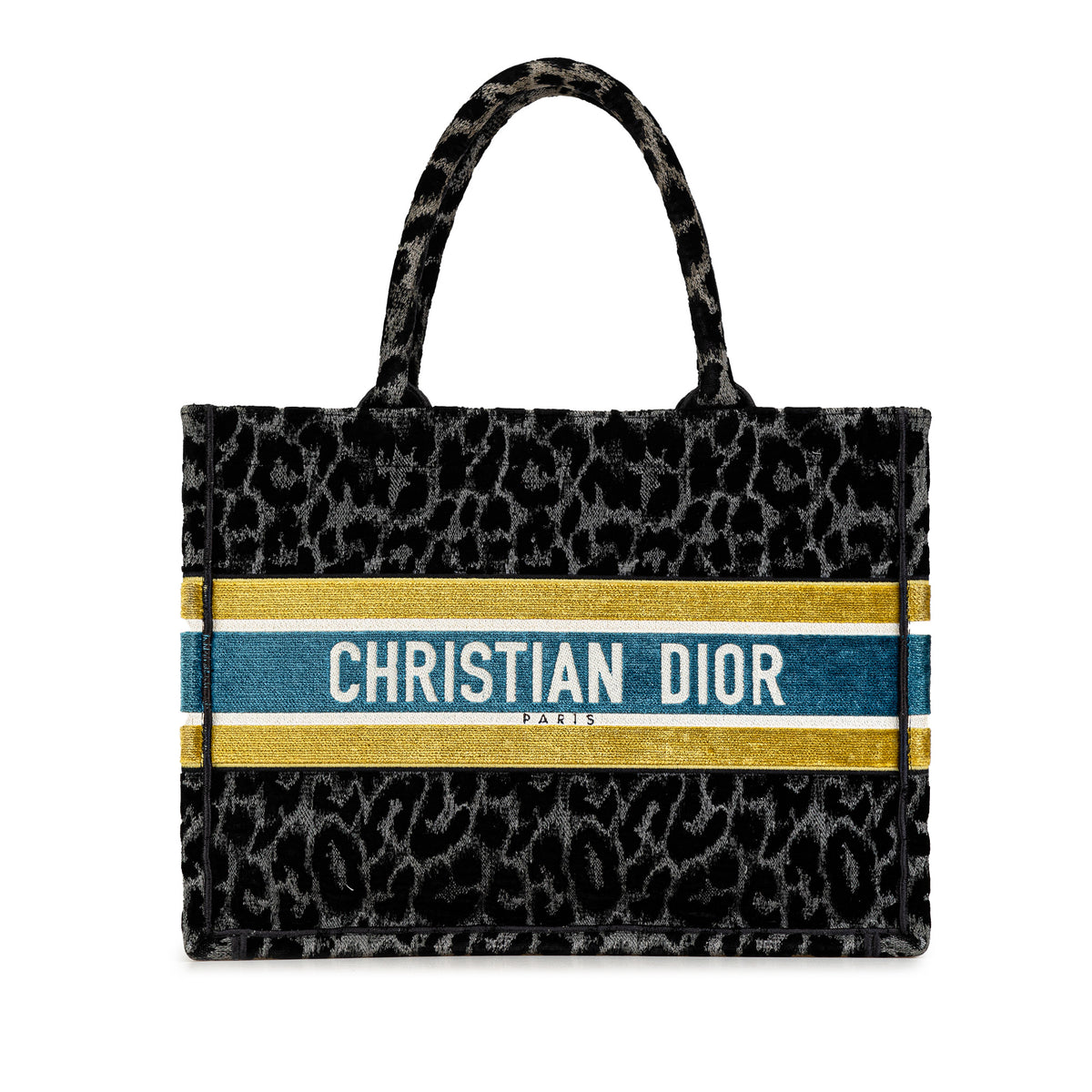 Mizza Medium Embroidered Canvas Leopard Book Tote