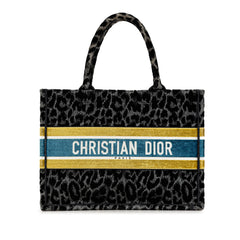 Mizza Medium Embroidered Canvas Leopard Book Tote