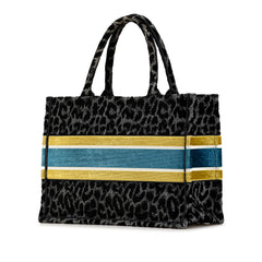 Mizza Medium Embroidered Canvas Leopard Book Tote