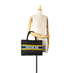 Mizza Medium Embroidered Canvas Leopard Book Tote