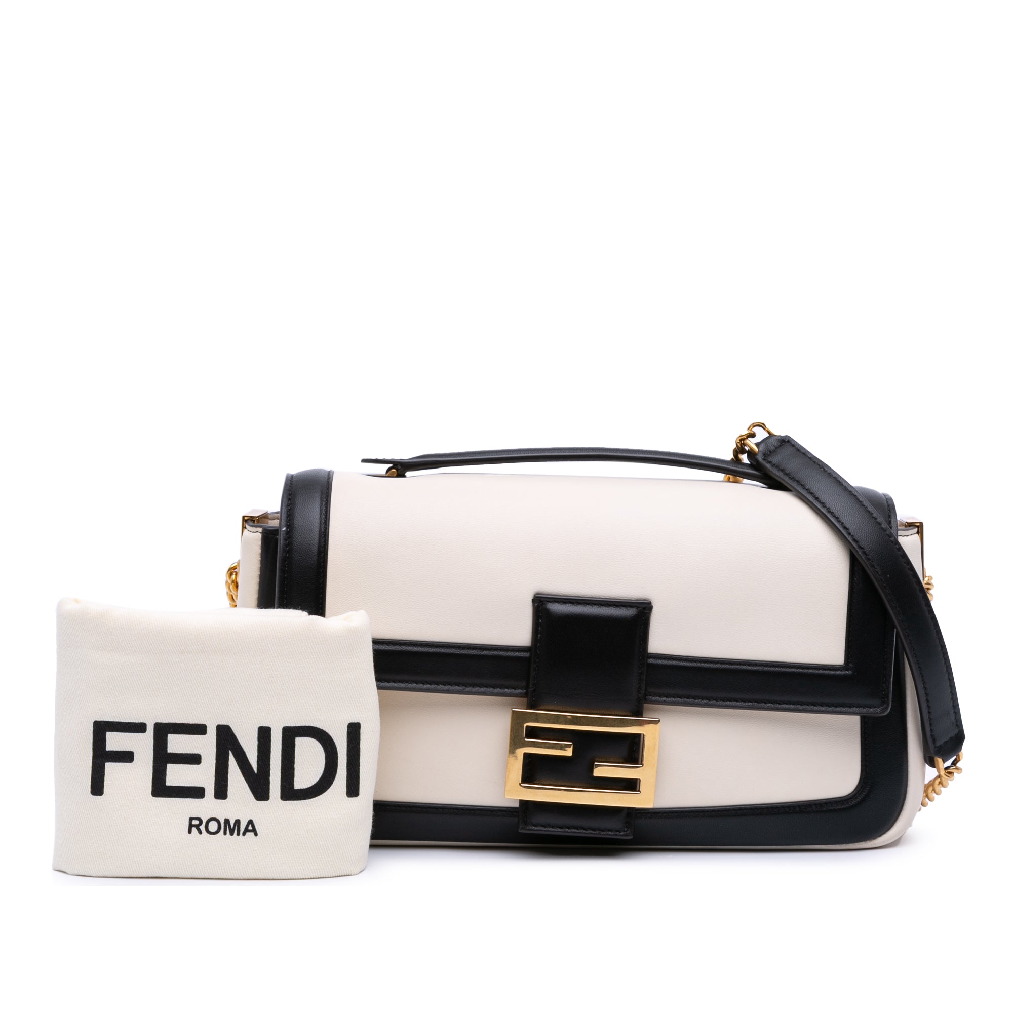 Bicolor Leather Chain Midi Baguette