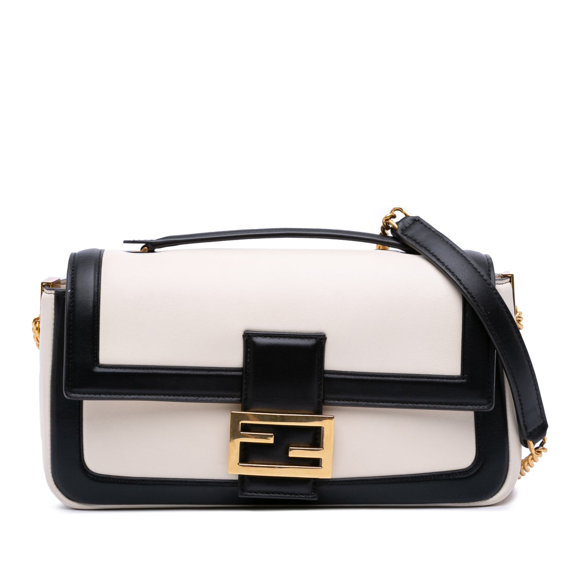 Bicolor Leather Chain Midi Baguette