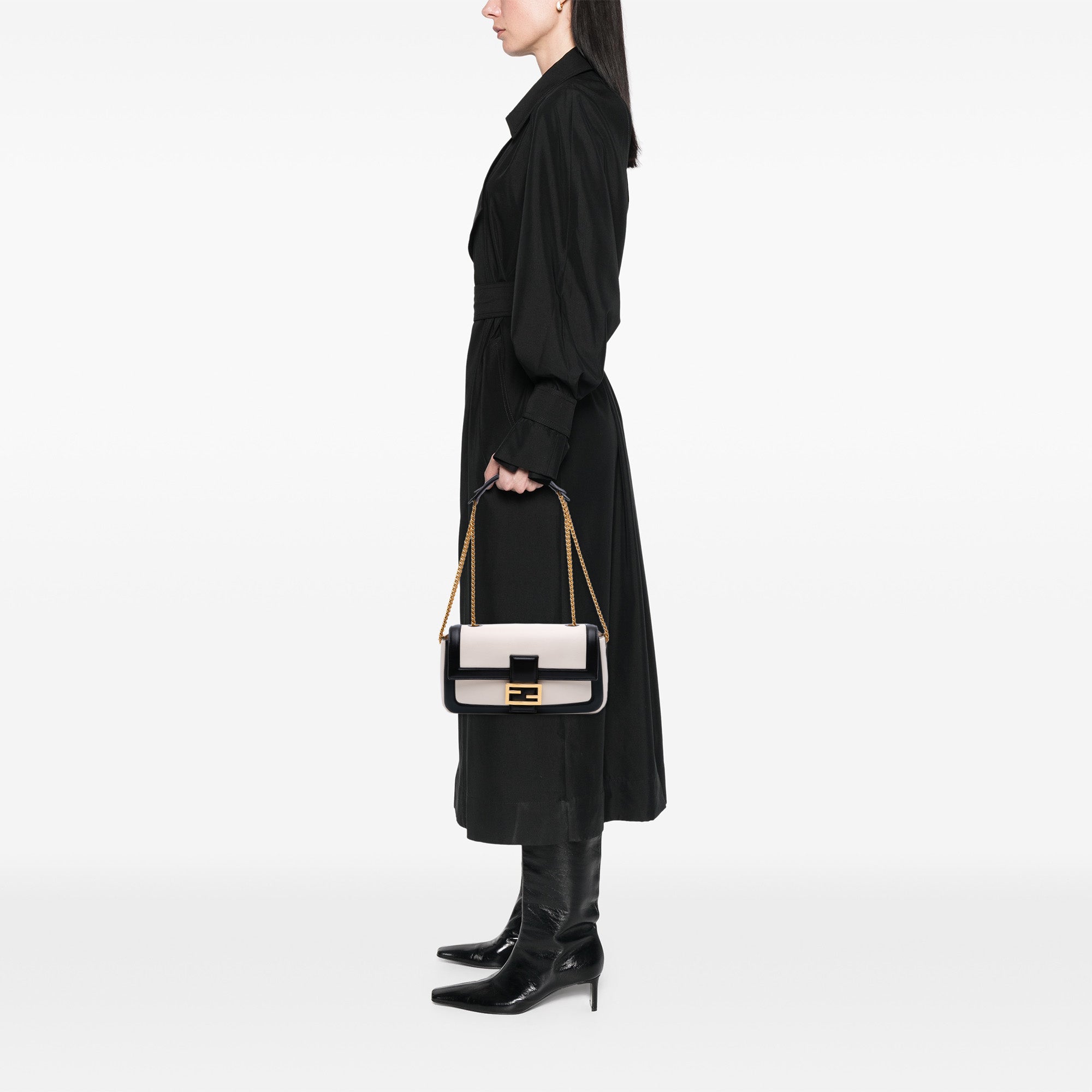 Bicolor Leather Chain Midi Baguette