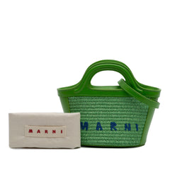 Micro Leather and Raffia Cotton Emroidered Tropicalia Bag