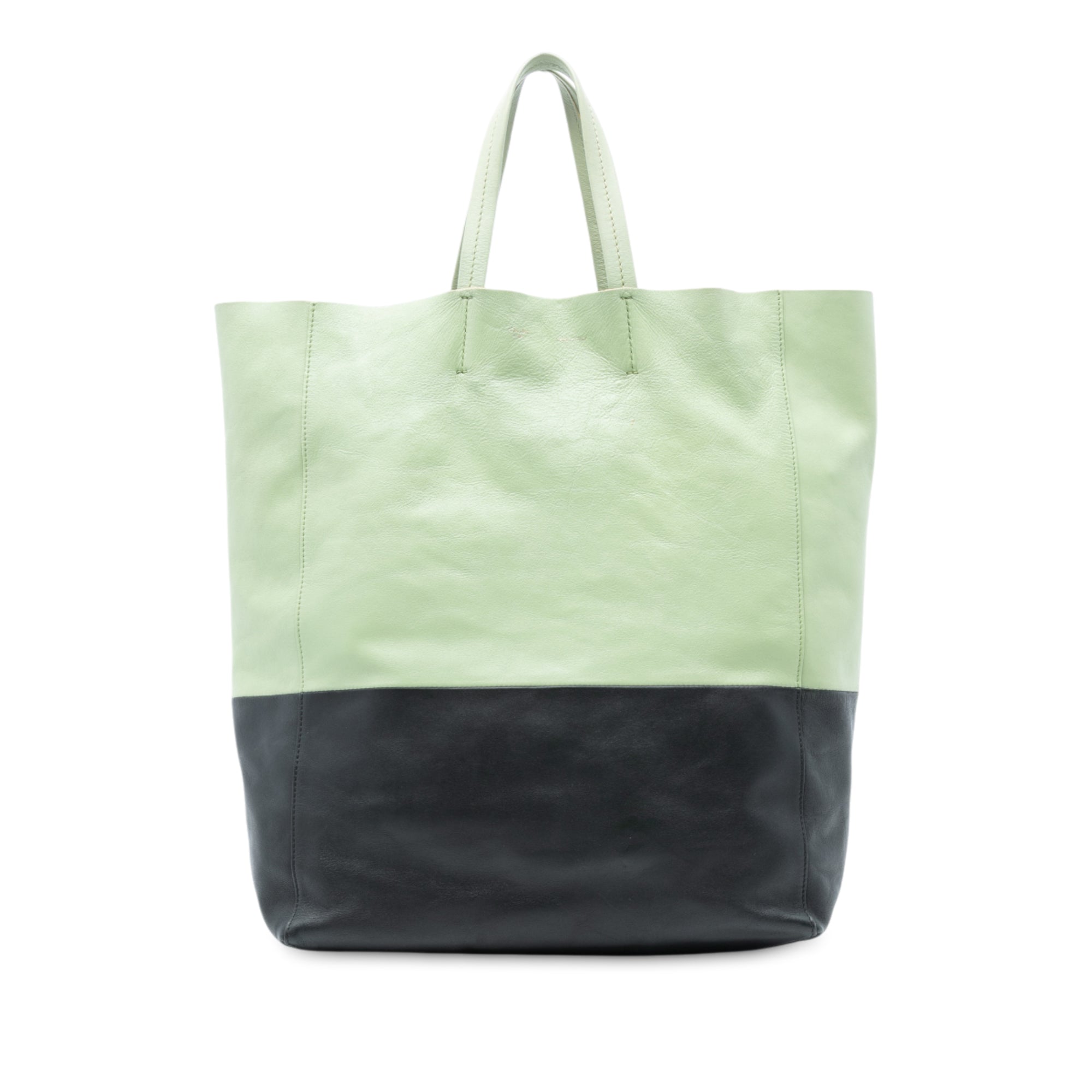 Bicolor Leather Vertical Cabas Tote