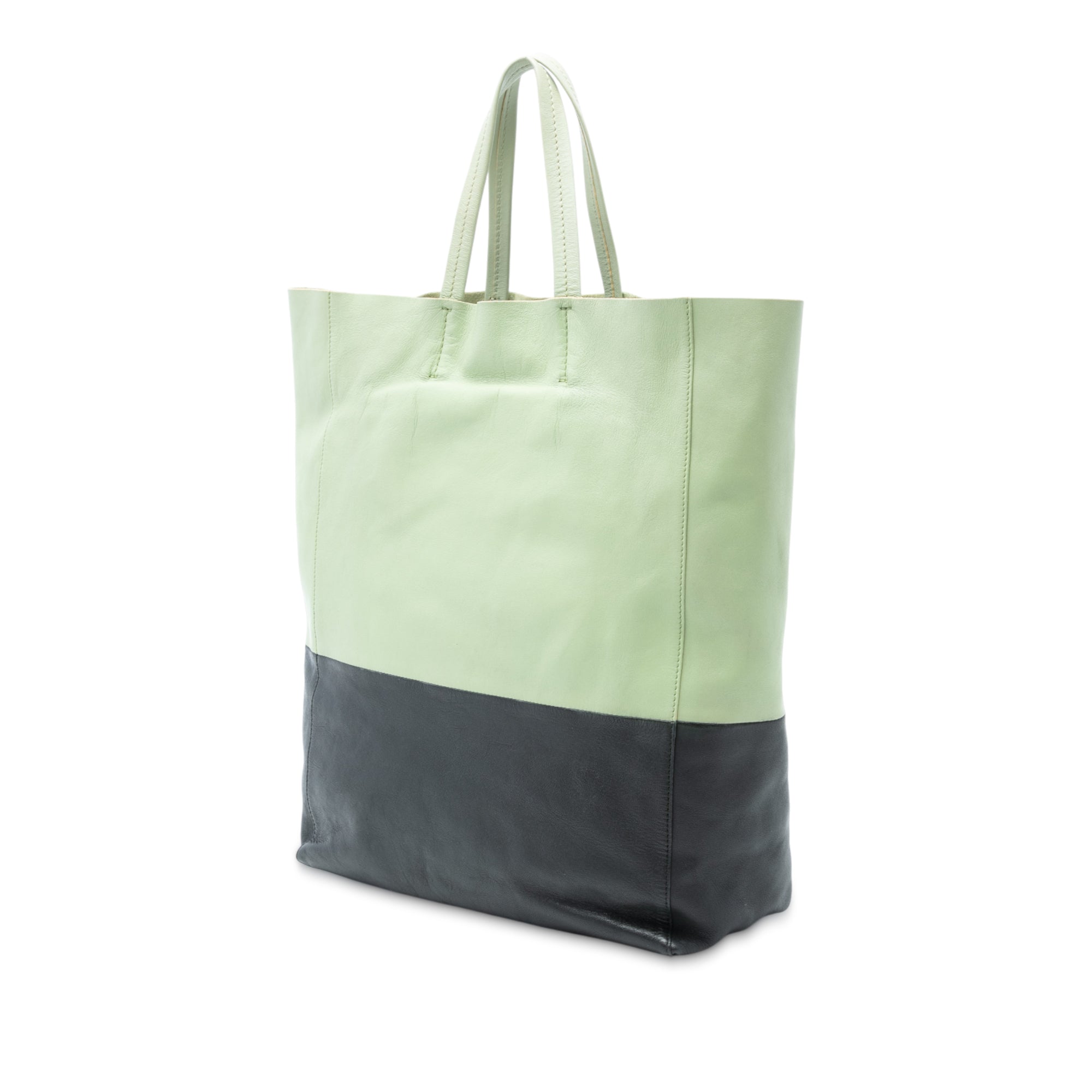 Bicolor Leather Vertical Cabas Tote