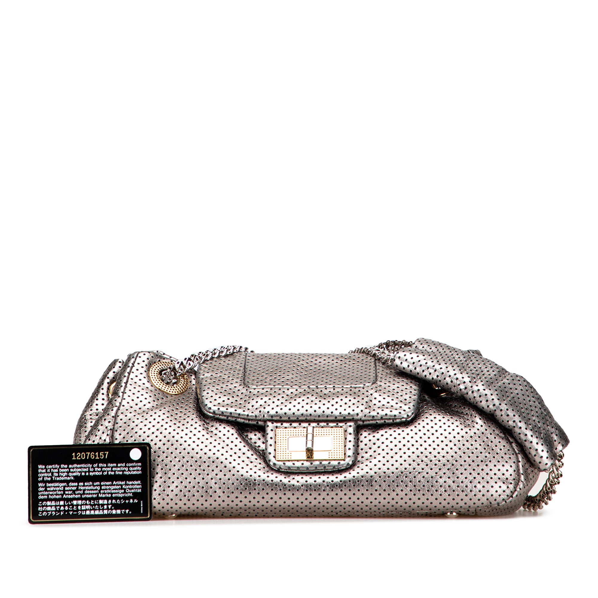 Metallic Perforated Calfskin Drill Accordion Flap