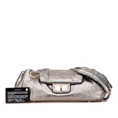 Metallic Perforated Calfskin Drill Accordion Flap