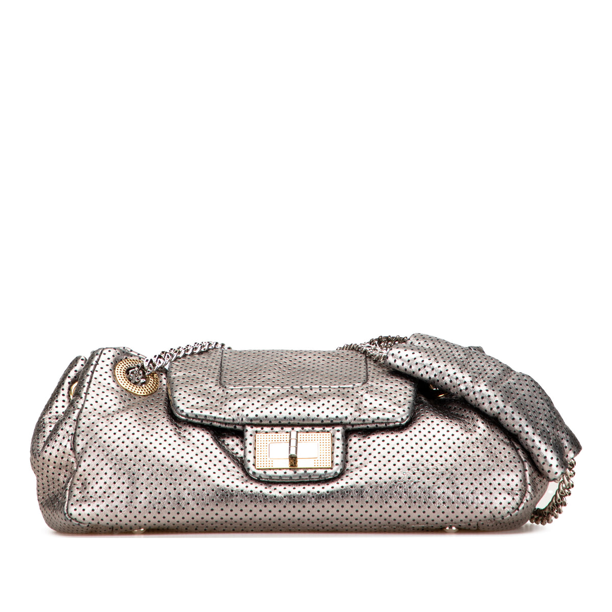 Metallic Perforated Calfskin Drill Accordion Flap