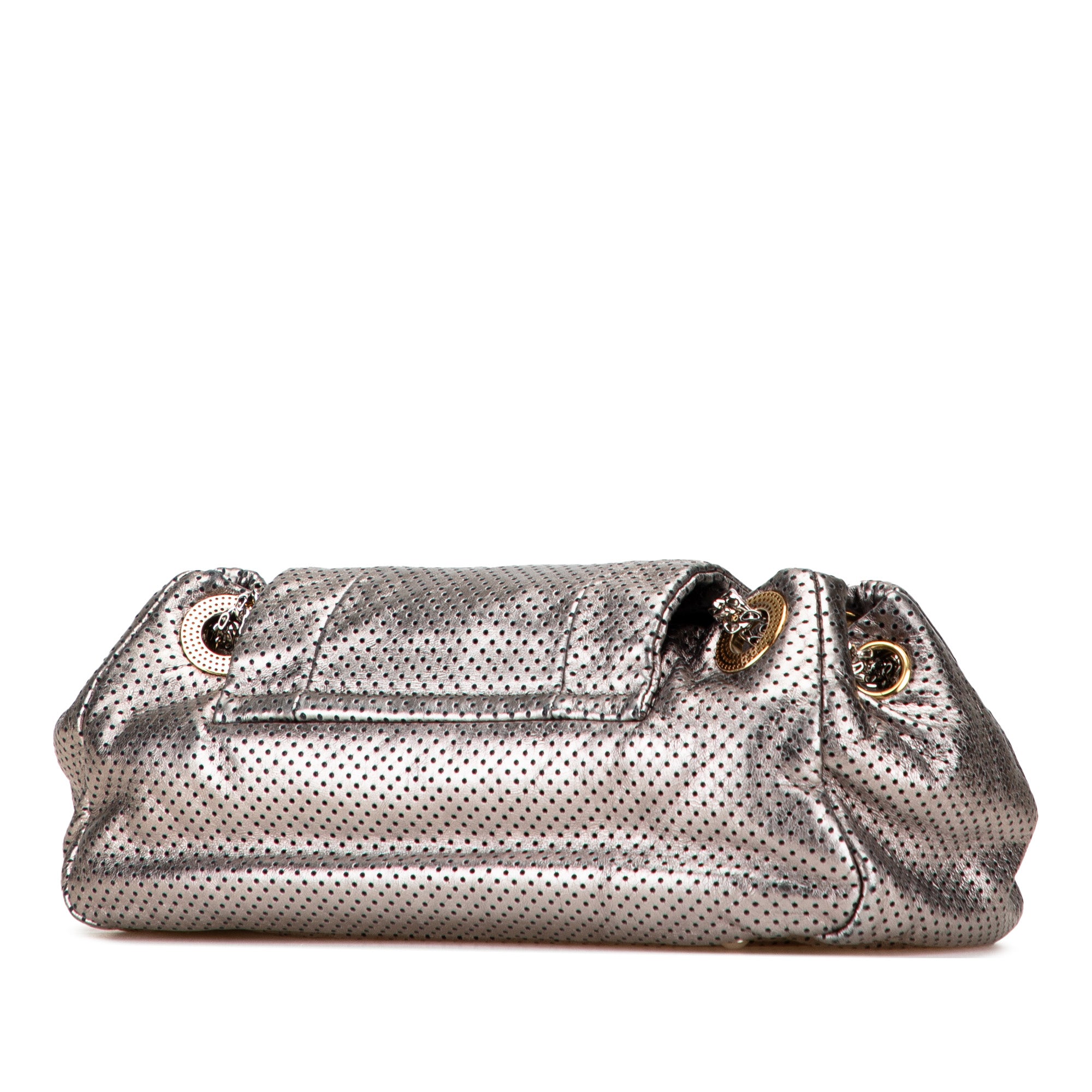 Metallic Perforated Calfskin Drill Accordion Flap