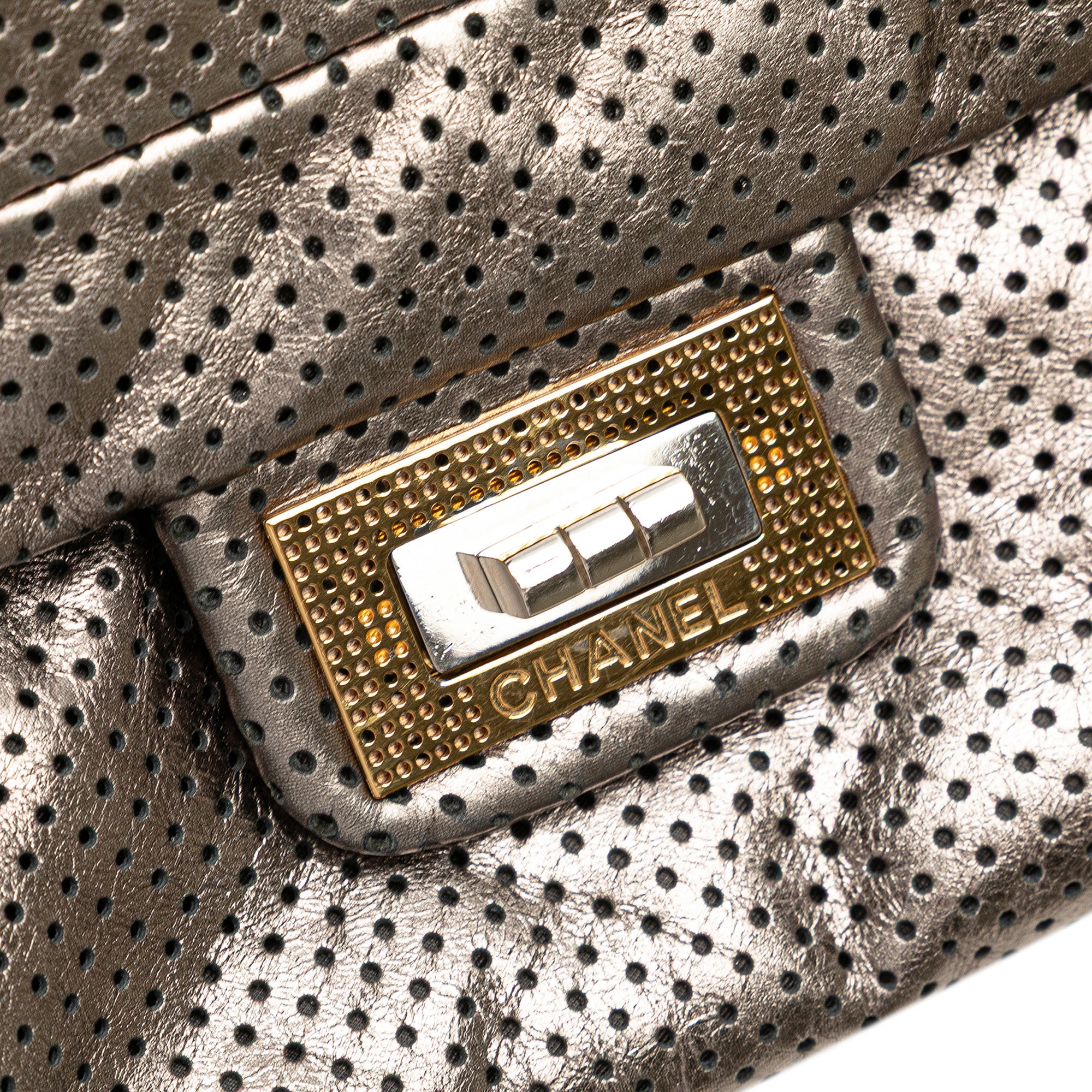 Metallic Perforated Calfskin Drill Accordion Flap