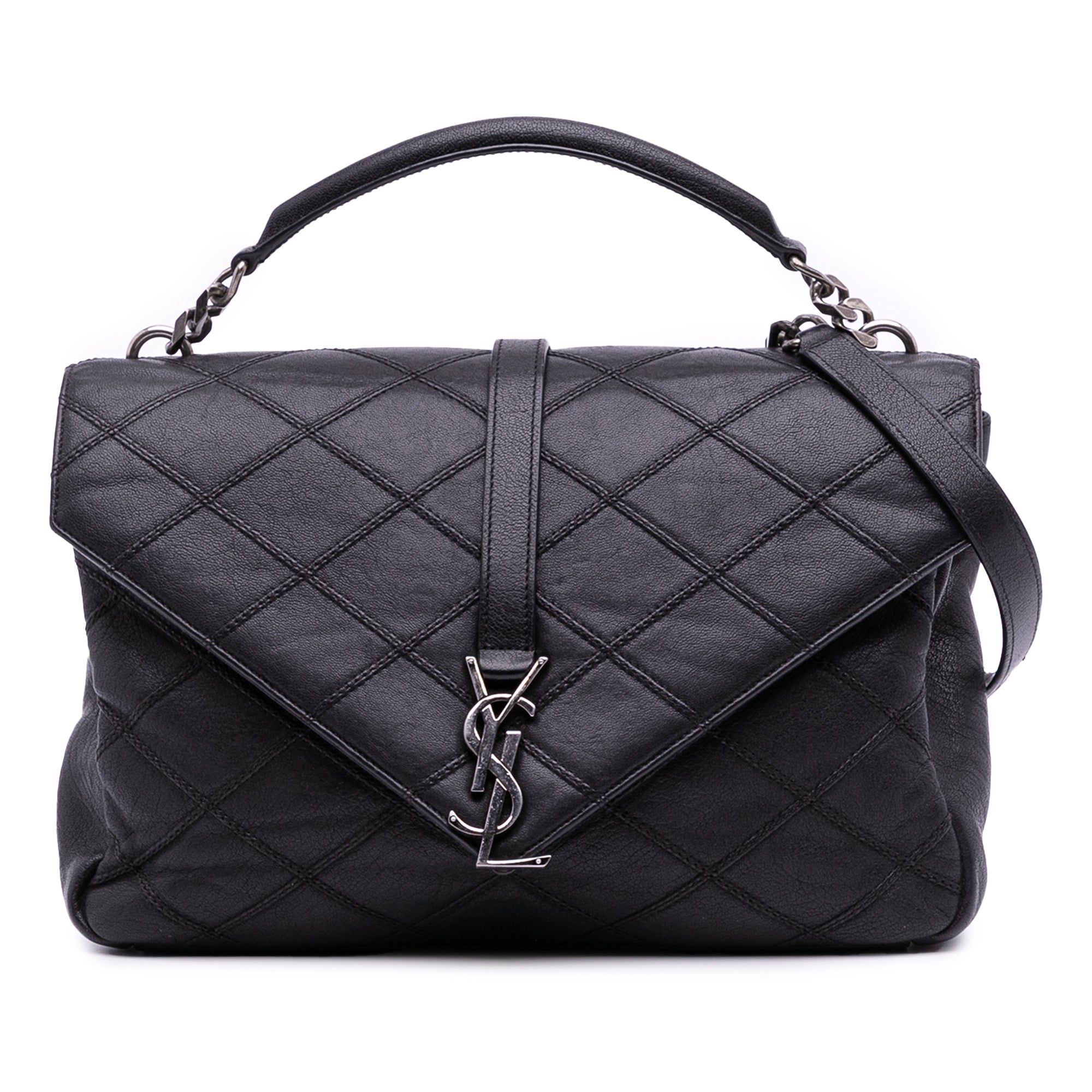 Large Quilted Diamond Calfskin Monogram College Satchel