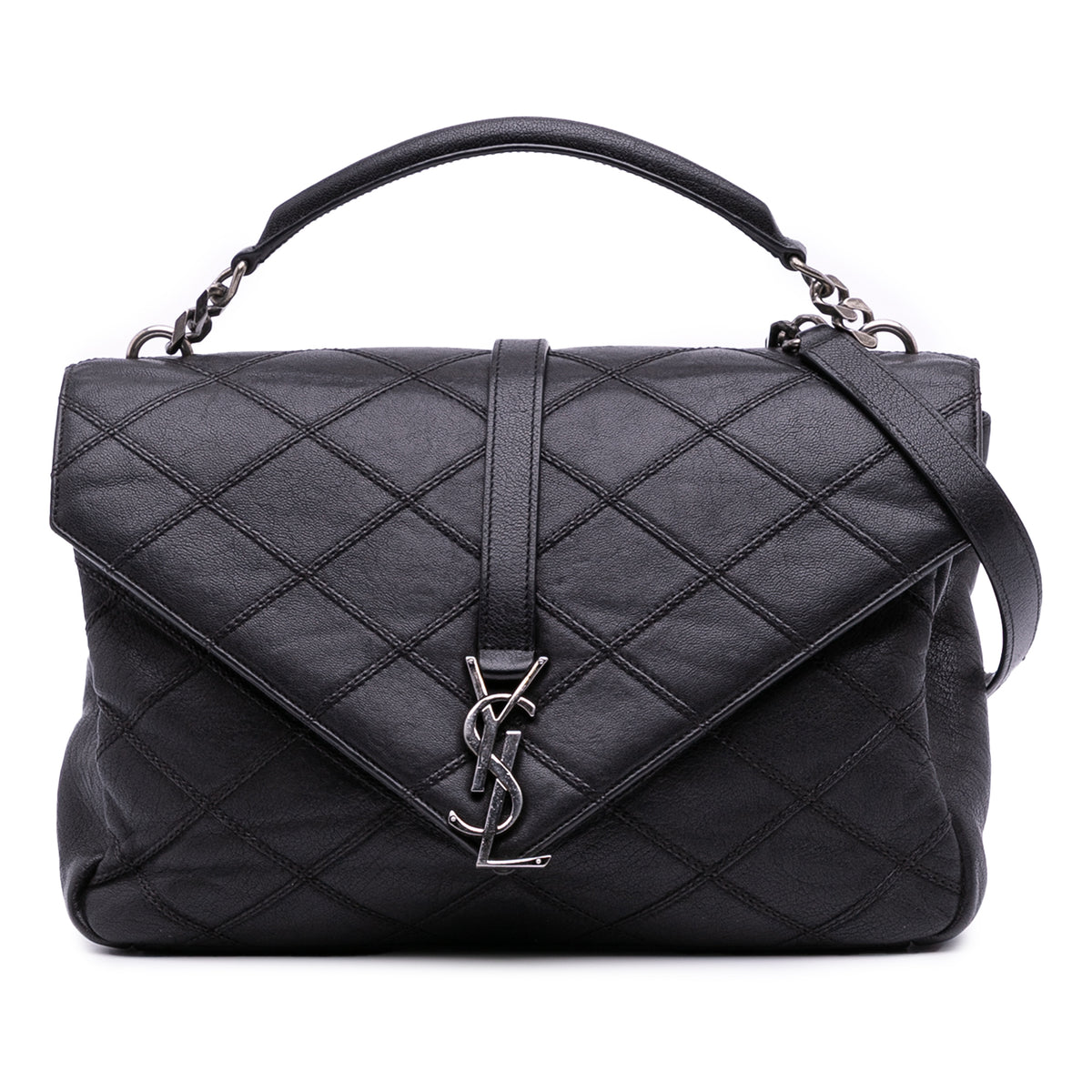 Large Quilted Diamond Calfskin Monogram College Satchel