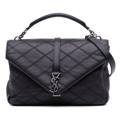 Large Quilted Diamond Calfskin Monogram College Satchel