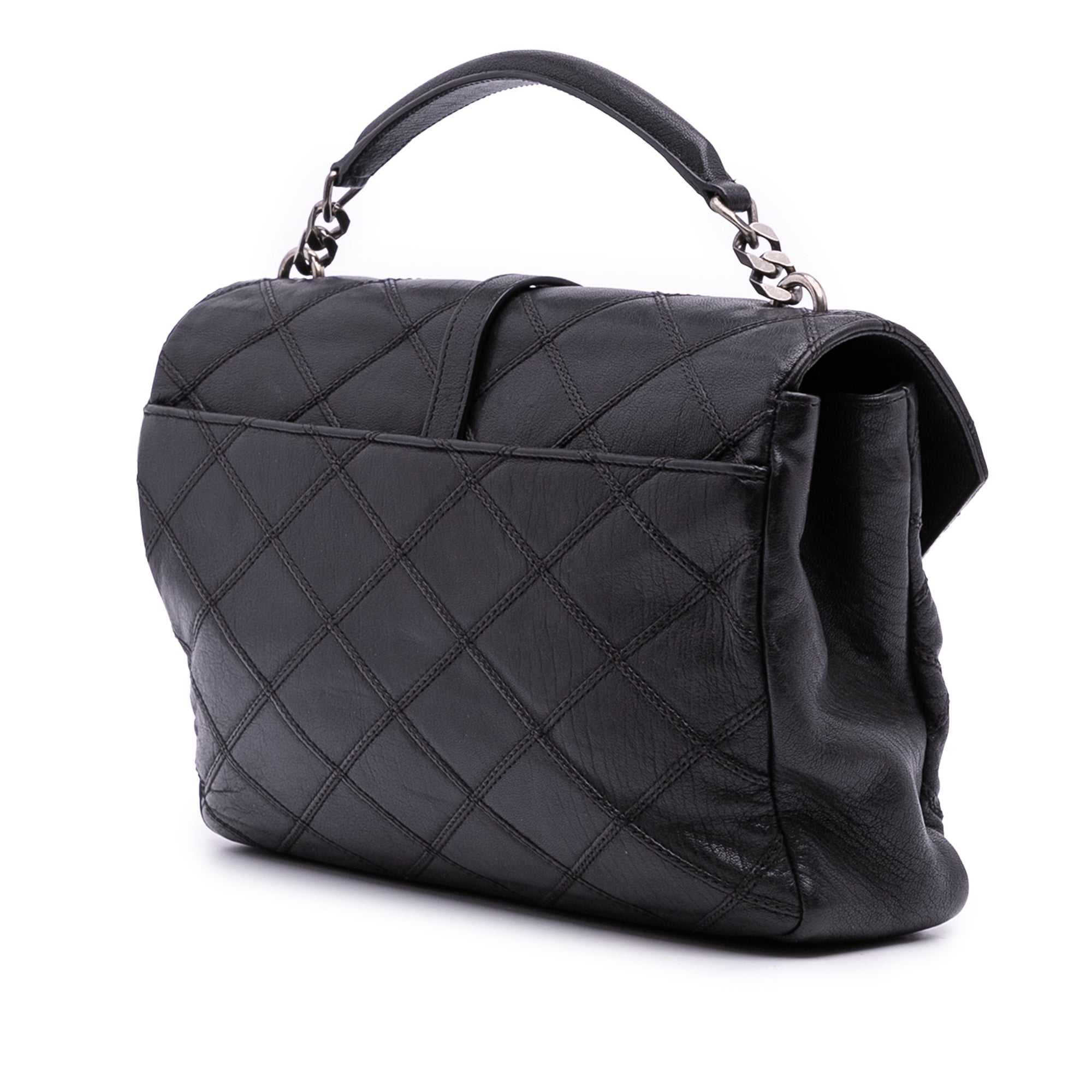 Large Quilted Diamond Calfskin Monogram College Satchel