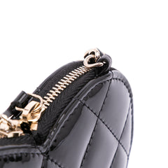 Quilted Patent Calfskin CC Heart Clutch With Chain