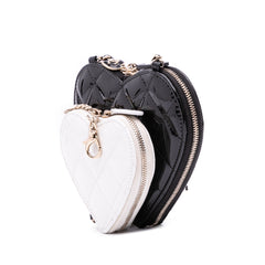 Quilted Patent Calfskin CC Heart Clutch With Chain
