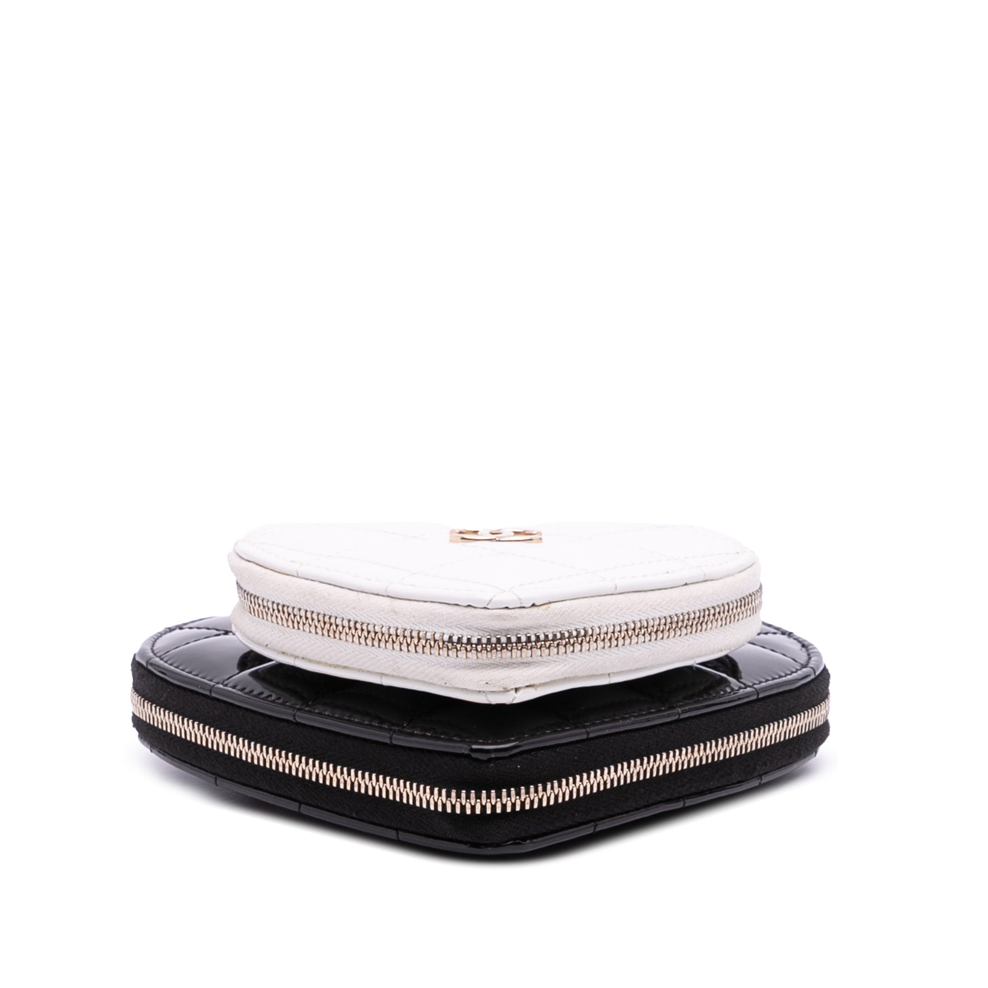Quilted Patent Calfskin CC Heart Clutch With Chain