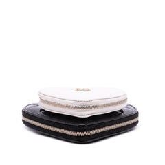Quilted Patent Calfskin CC Heart Clutch With Chain