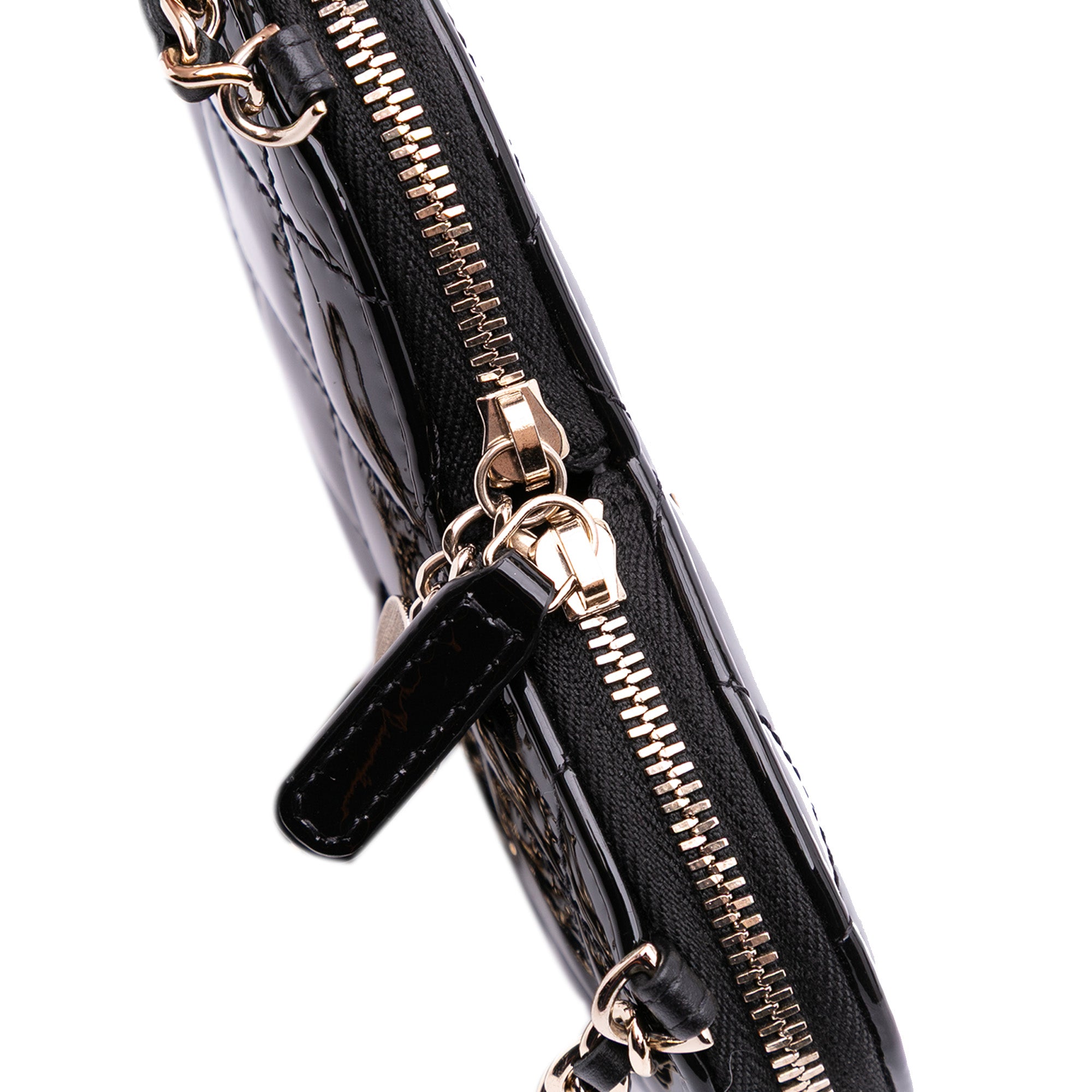 Quilted Patent Calfskin CC Heart Clutch With Chain