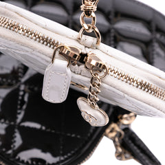 Quilted Patent Calfskin CC Heart Clutch With Chain