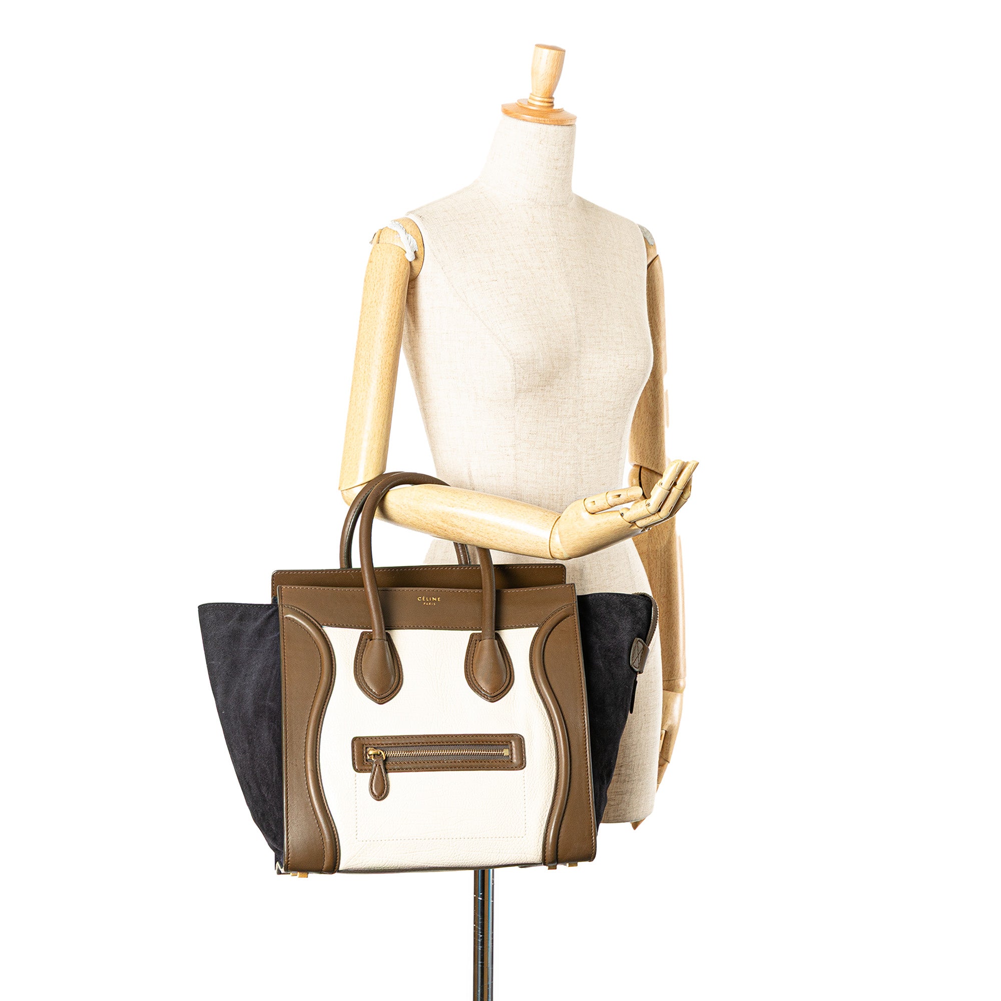 Mini Tricolor Calfskin and Suede Luggage Tote
