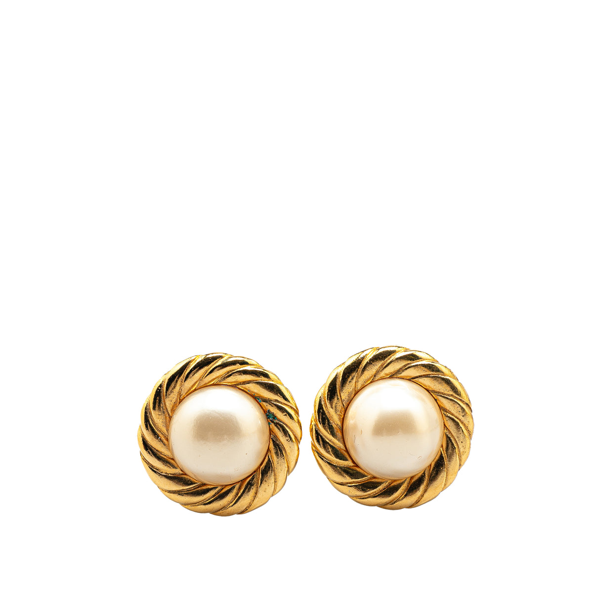Gold Plated Round Faux Pearl Clip on Earrings