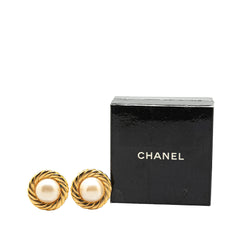 Gold Plated Round Faux Pearl Clip on Earrings