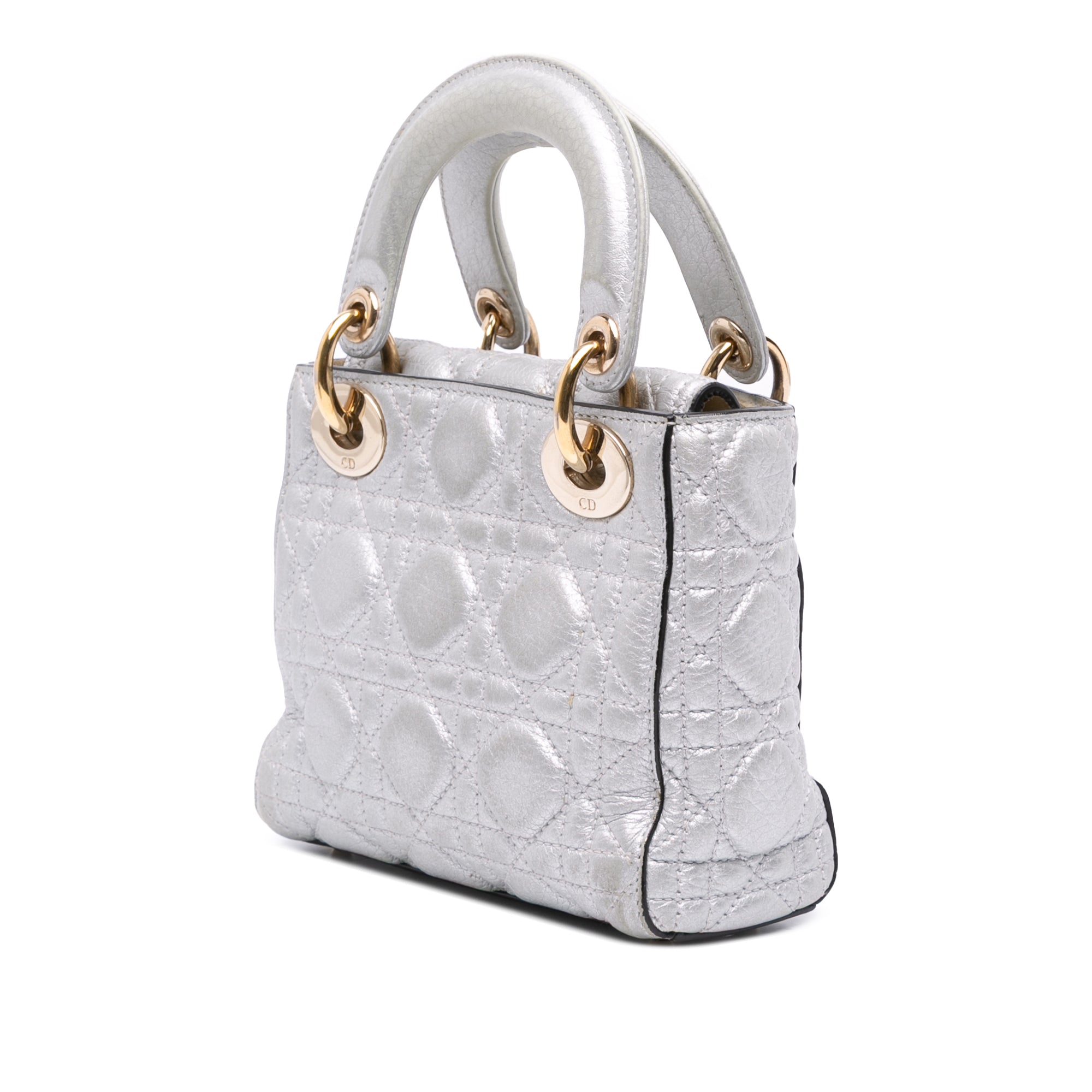 Mini Metallic Grained Calfskin Cannage Lady Dior