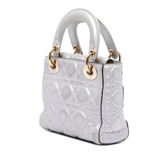 Mini Metallic Grained Calfskin Cannage Lady Dior