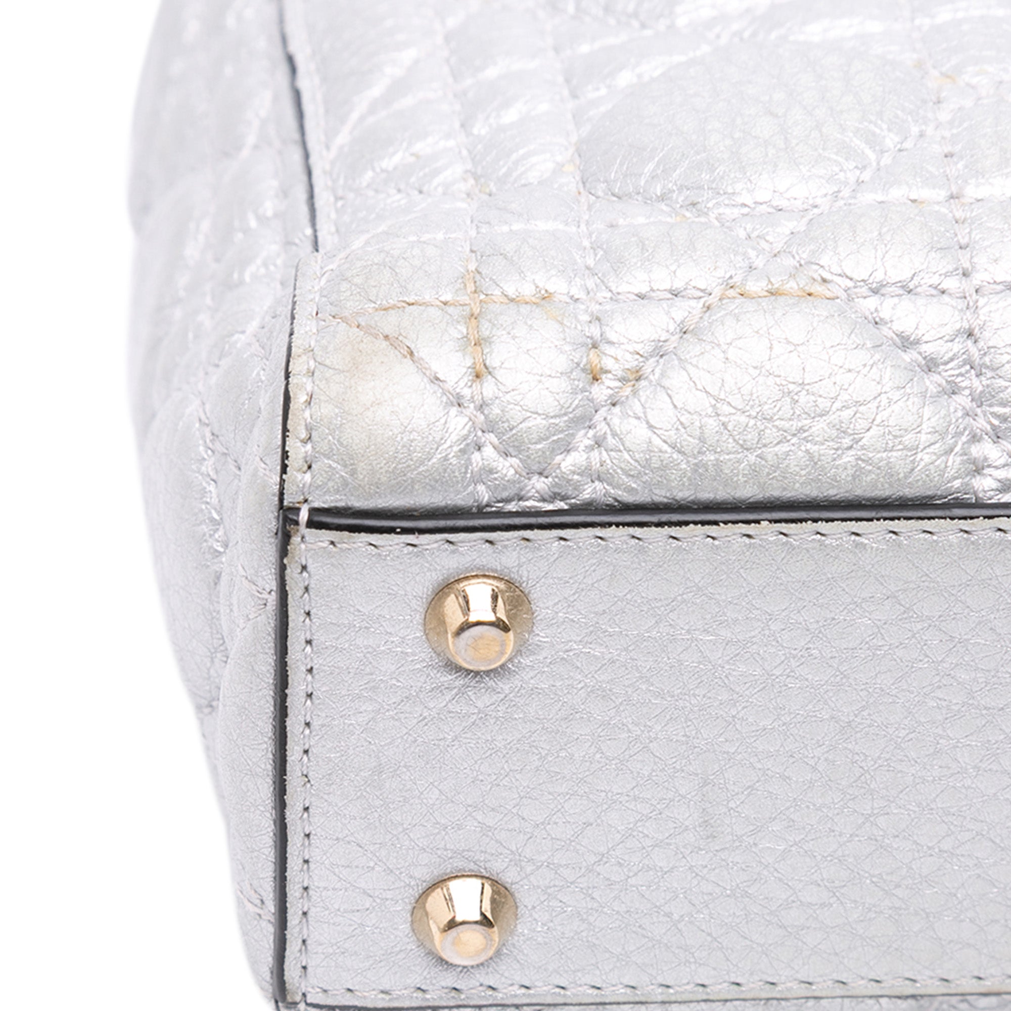 Mini Metallic Grained Calfskin Cannage Lady Dior