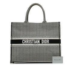 Large Canvas Houndstooth Embroidered Book Tote
