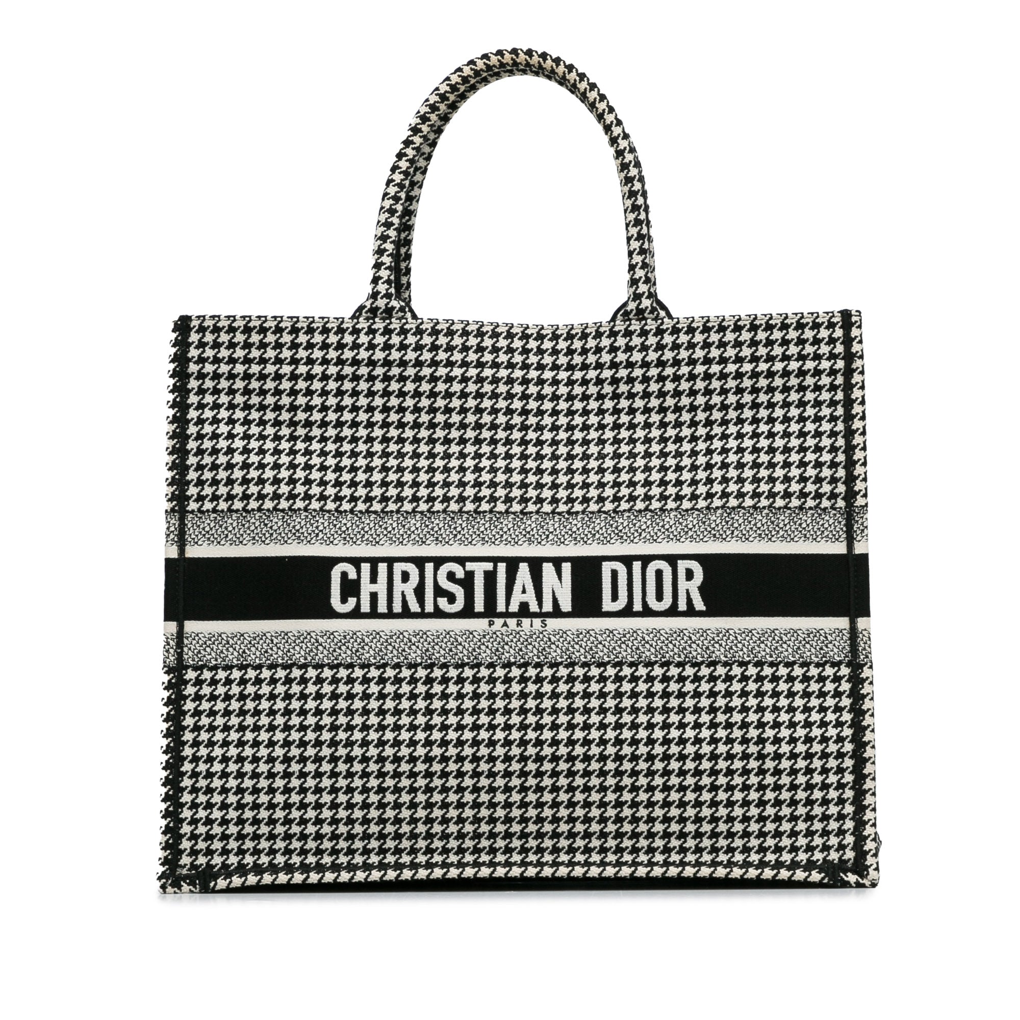 Large Canvas Houndstooth Embroidered Book Tote