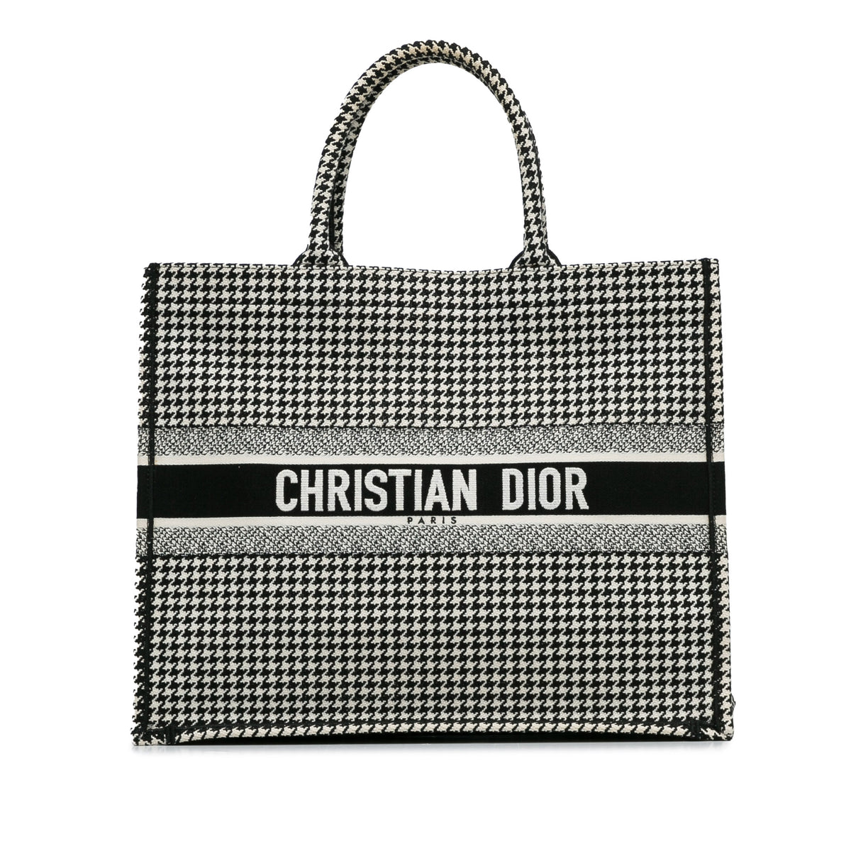 Large Canvas Houndstooth Embroidered Book Tote